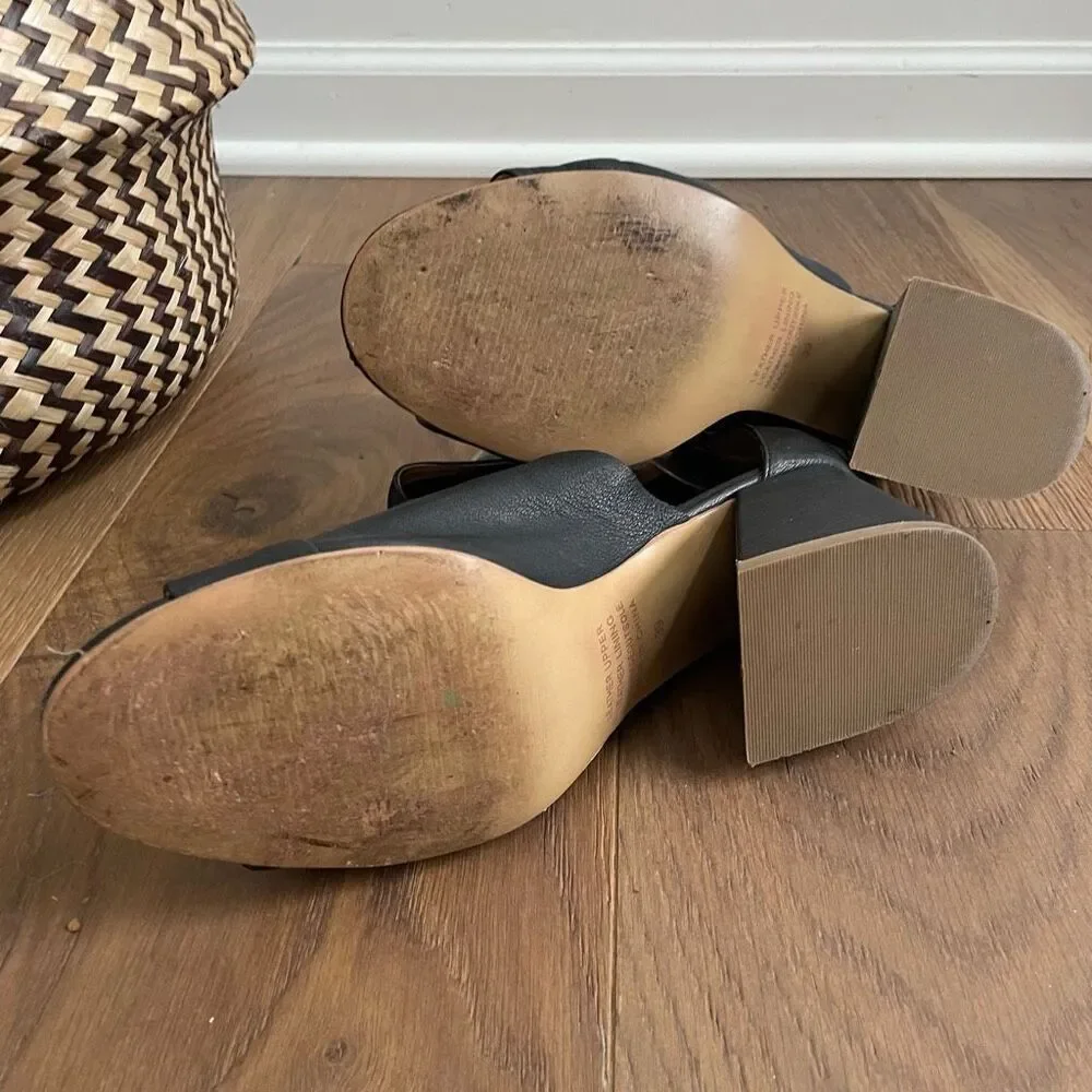 Anthropologie Silent D Leather Shooties Open Toe Block Heel $170 39 8.5